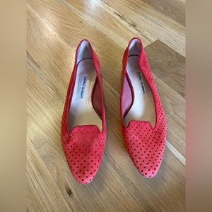 Manolo Blahnik Sharifac Red Suede Perforates Flats Sz 39.5 (size 9) Orig $780
